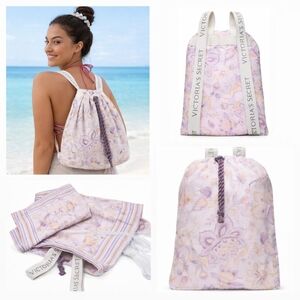 Victoria’s Secret Floral Packable Blanket Backpack 63x36 Plush Throw